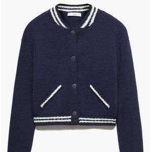 Mango Contrast Stripe Cardigan Bomber - Size M - Like New!